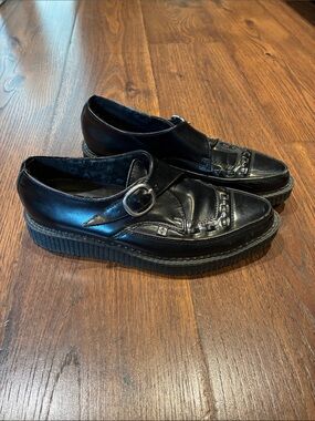 tuk Black Leather Monk Strap Creeper Loafers